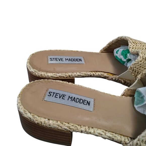 Steve Madden Women's Size 8M Cairo Slip On Woven Raffia Rattan Beige Sandals - Picture 5 of 7